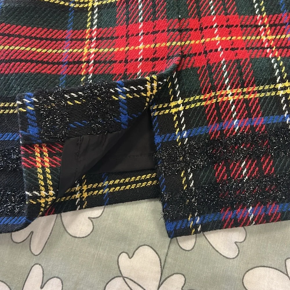 J. Crew Lurex Stewart Tartan Plaid Sleeveless Sheath Dress Holiday Red/Black 10P